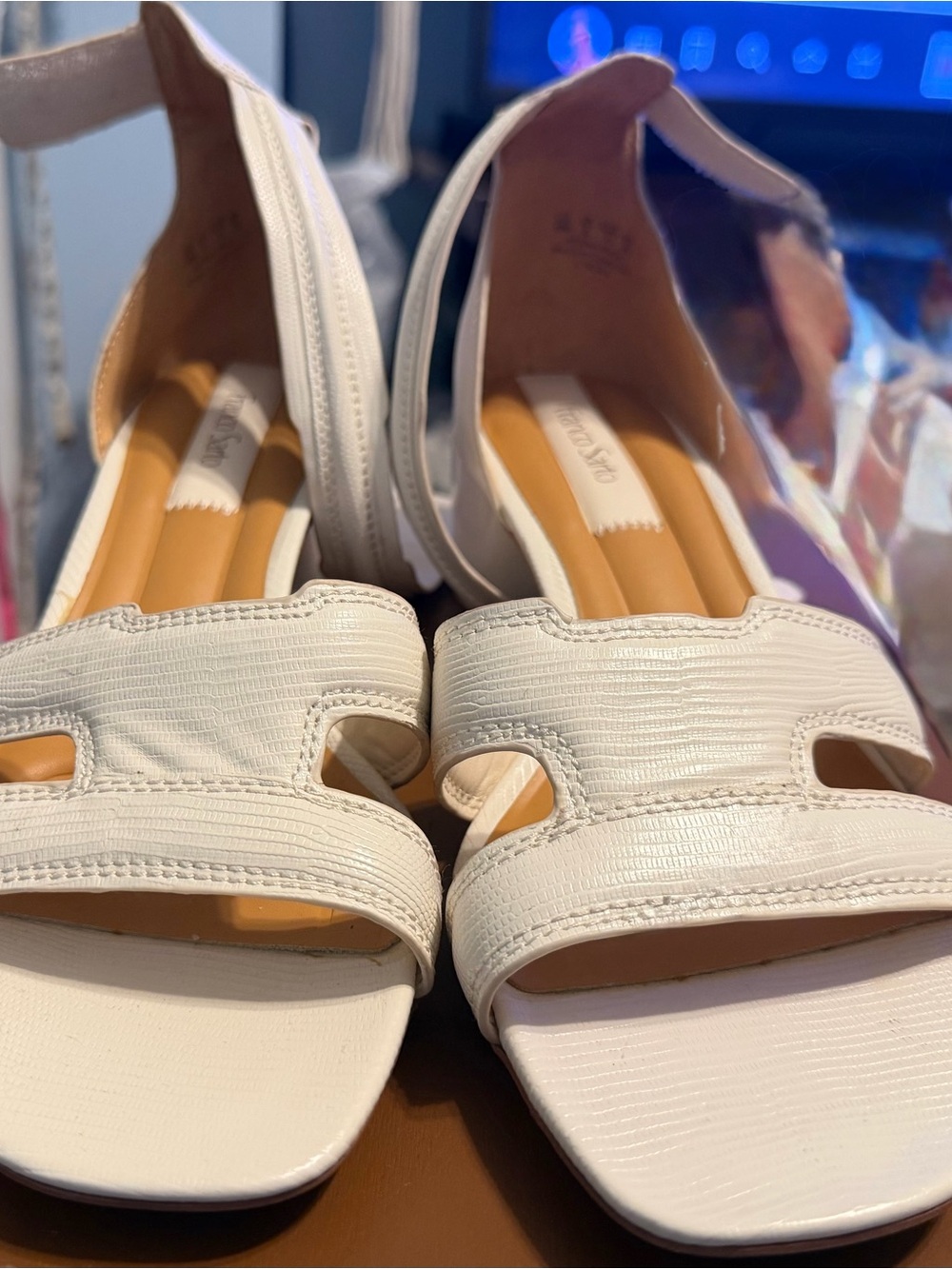 Franco Sarto Off-White Strappy Block Heel Sandals Sz 10